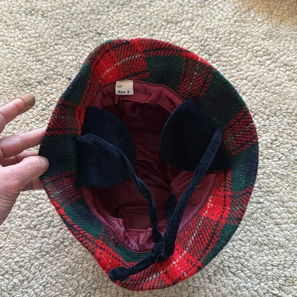 Girls Red & Green Plaid Peacoat with Matching Hat